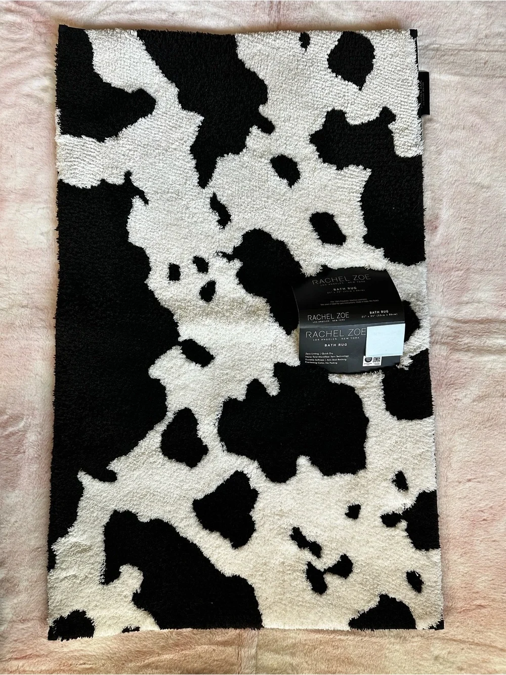 21” x 34” Bath Rug - Rachel Zoe Black and White Cow Spot Print NWT